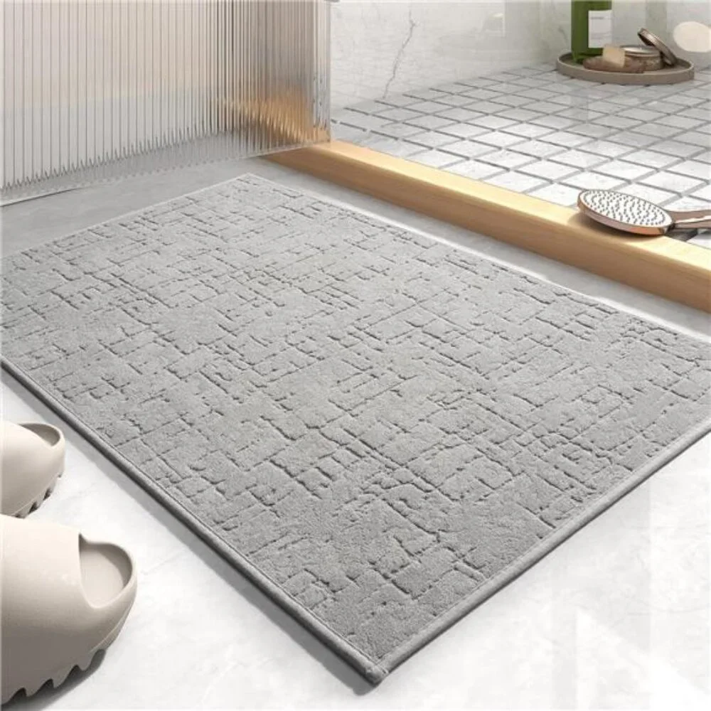 Absorbent Bath Mat Quick Dry Bathroom Rug Non Slip Washable Floor Mat Grey 17x24
